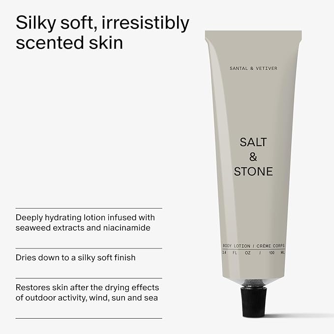 Salt & Stone Body Lotion for Women & Men | Hydrates, Nourishes & Softens Skin | Restores Dry Skin | Fast-Absorbing | Cruelty-Free & Vegan (100 ml) (Santal & Vetiver)-FemmiqueWomen