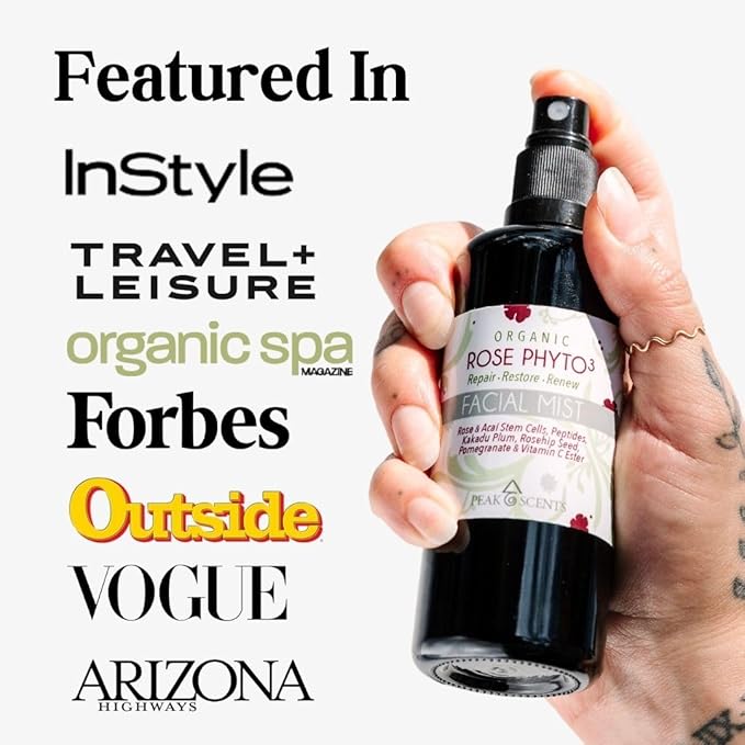 Organic & Vegan Rose Phyto³ Water Facial Spray - Moisturizing Face Mist & Setting Spray, Soothing, Hydrating Mist Rose Water For Face - Great for Facial Massaging (4 oz)-FemmiqueWomen