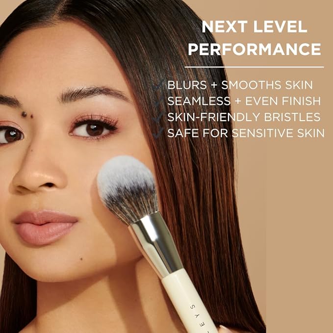 HALEYS Powder Brush VEGAN+CRUELTY-FREE, Soft, Streak-free, Perfect Blending, Buff, Blurs, Smooths, Control, Precision, Complexion tools, For powder, setting powder, blush, Sustainable Wood Handle-FemmiqueWomen