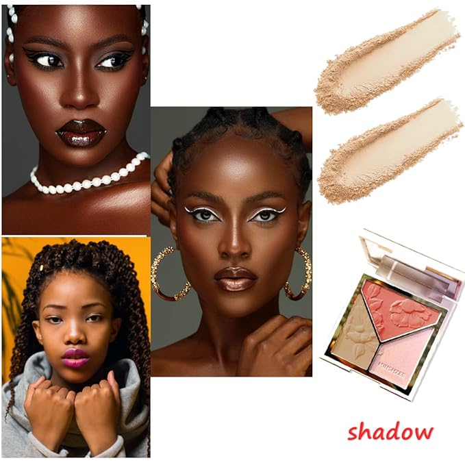 3-in-1 Highlighter Makeup Palette – Contour, Blush & Glow Kit with Matte & Shimmer Finish – Silky Pressed Powder for Face, Cheekbones, Eyes – Long-Lasting, Waterproof, Cool Toned, Travel-Friendly-FemmiqueWomen