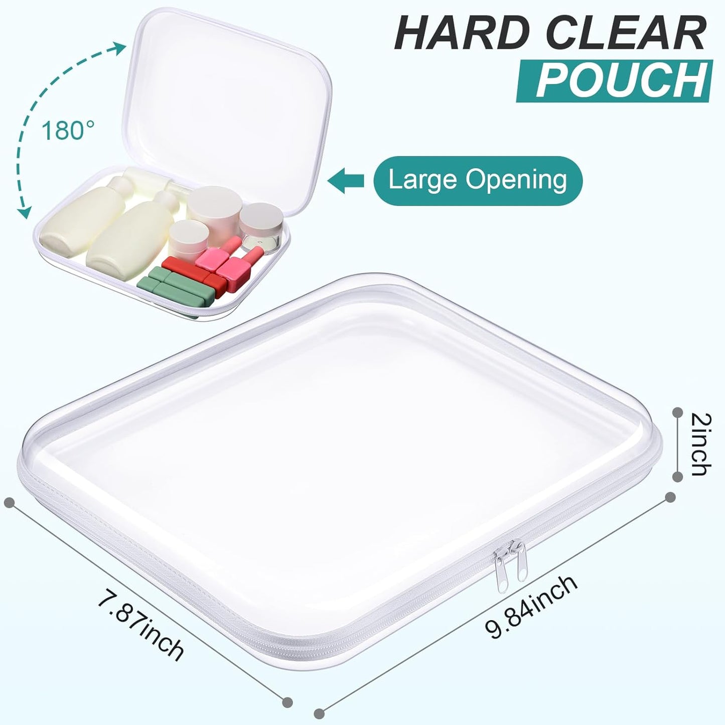 Hoolerry 3 Pcs Clear Hard Zipper Case Plastic Pouch Transparent Hard Case Clear Makeup Bag Portable Travel Organizer Bin for Cosmetics, Building Blocks, Puzzles(White,M)-FemmiqueWomen