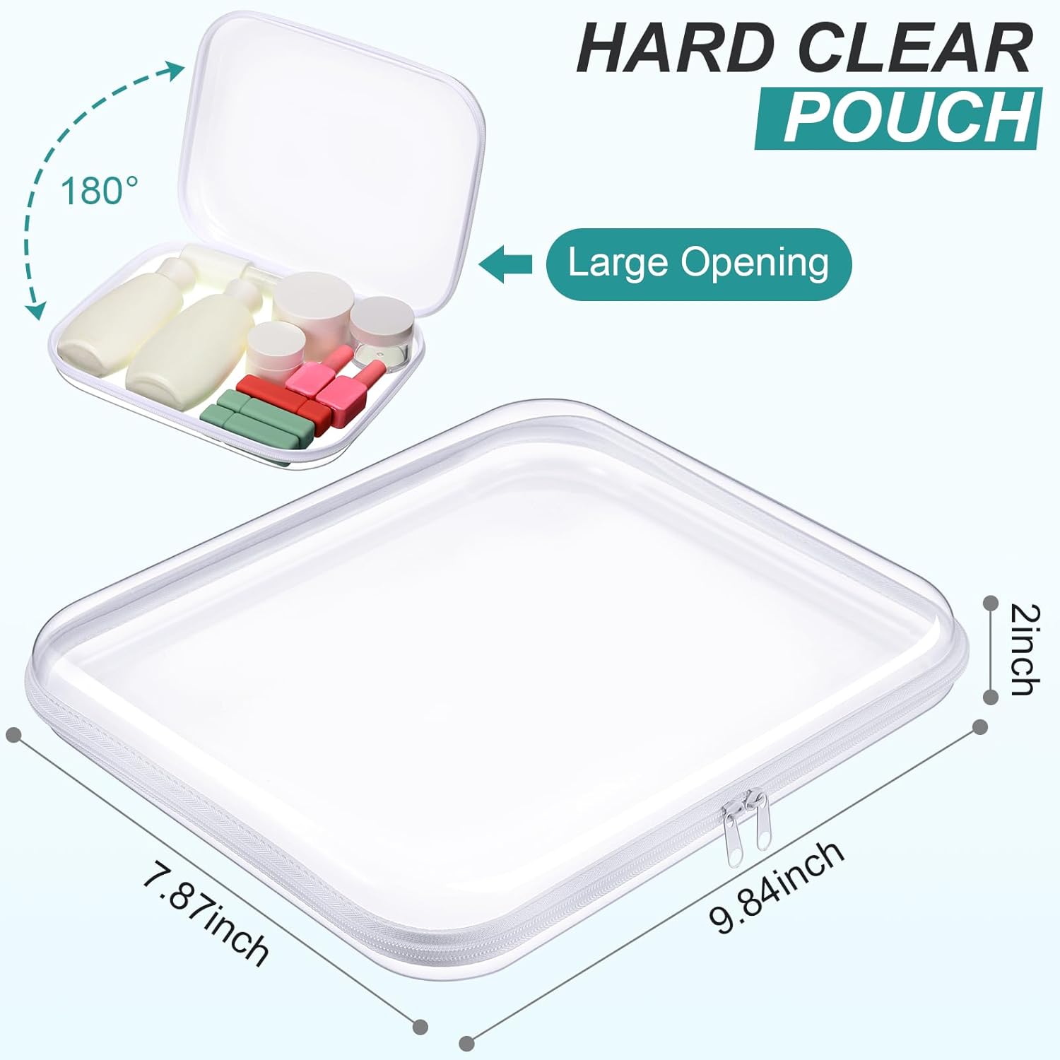Hoolerry 3 Pcs Clear Hard Zipper Case Plastic Pouch Transparent Hard Case Clear Makeup Bag Portable Travel Organizer Bin for Cosmetics, Building Blocks, Puzzles(White,M)-FemmiqueWomen
