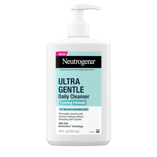 Neutrogena Ultra Gentle Foaming Facial Cleanser, Fragrance Free Hydrating Face Wash for Sensitive Skin, Daily Non Over Drying Makeup Remover, Hypoallergenic, Soap & Dye Free, Non-Comedogenic, 16 Fl Oz-FemmiqueWomen