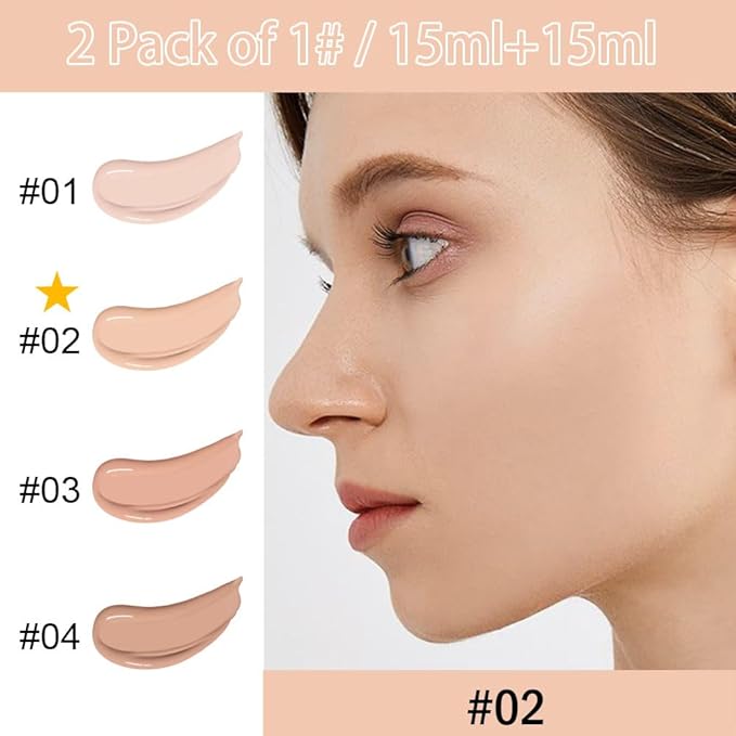 2 Pack Liquid Foundation Cream with Foundation Brush for Face Makeup,Durable Full Coverage Matte Concealer Make Up,Oil Control & Waterproof Base Primer -1 Fl.Oz (#02)-FemmiqueWomen