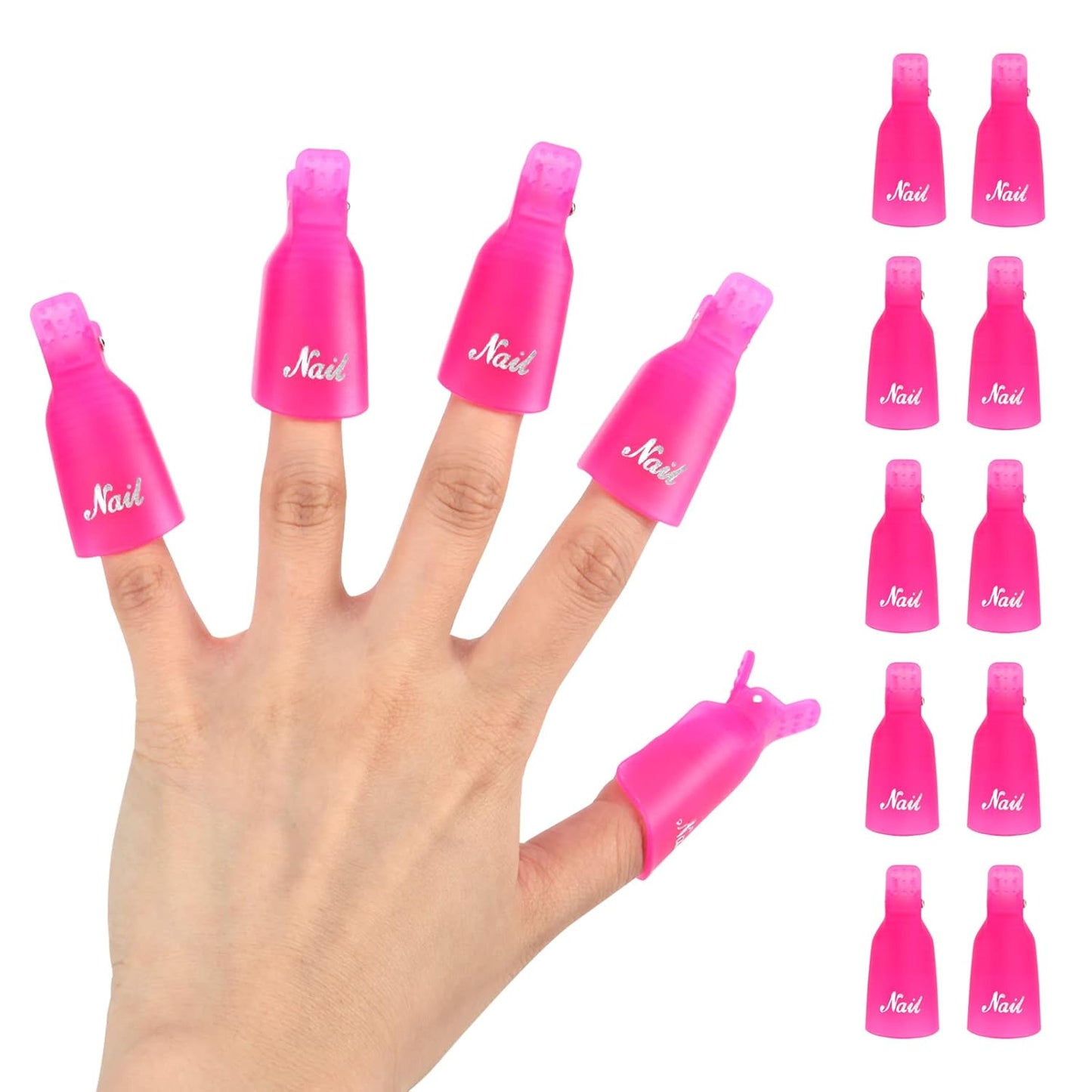 (10 Pcs Pink) Plastic Acrylic Nail Art Soak Off Cap Clip UV Gel Polish Remover Wrap Tool Gel Nail Polish Remover Clips for Fingernail Removal Soak Off Clips Wrap Cleaner Cap Clip-FemmiqueWomen