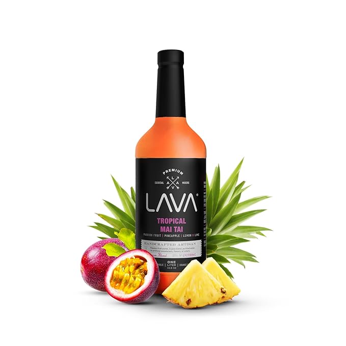 (3 Pack) LAVA Premium Tropical Mai Tai Cocktail Mix made with real passion fruit, pineapple, lemon and lime, no artificial sweeteners, 1-Liter (33.8oz) Glass Bottle, Ready to Use.-FemmiqueWomen