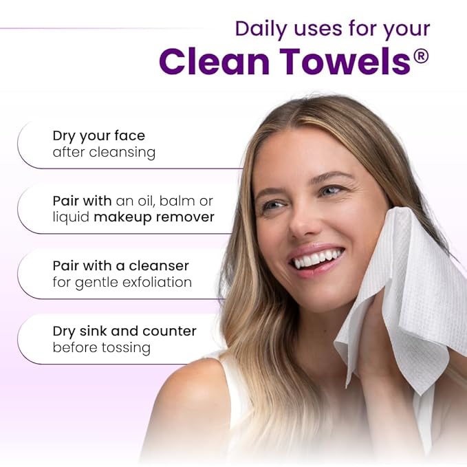 Clean Skin Club Clean Towels XL Healthy Aging™, Smooths Fine Lines Wrinkles & Texture In 6 Weeks, Treated for Extra Softness, Disposable Face Towels, Anti Aging Makeup Remover Dry Wipe (50 Ct, 1 Pack)-FemmiqueWomen