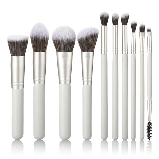 10 Piece Makeup Brushes - Grayish Green Wooden Handle with Soft Synthetic Bristles,for Face & Eye Makeup|Professional Makeup Brushes set for Women & Girls|-FemmiqueWomen