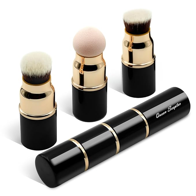 3 in 1 Professional Liquid foundation Makeup Brush Set Kabuki Face Blush Foudation Brush Powder Sponge for Powder/Liquid/Cream Travel Cosmetics Makeup Brushes with Cap-FemmiqueWomen