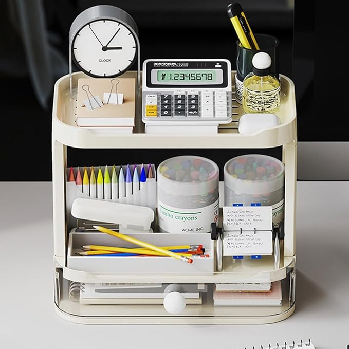 3-Tier Desk Organizers & Dispensers，Mail Holder for Office Desk Organization，Kitchen Spice Rack or Bathroom Countertop Organizer, Gift for Teachers, Classmates, and Friends (Beige)-FemmiqueWomen