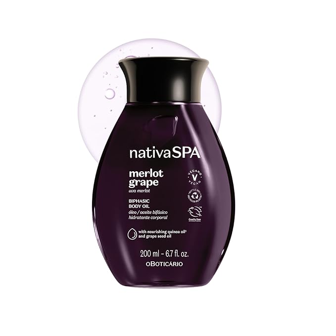Nativa SPA by O Boticário Merlot Grape Biphase Body Oil, with Quinoa & Grapeseed Oils, Silky Glow with Hydration, 6.7 Ounce (200ml)-FemmiqueWomen