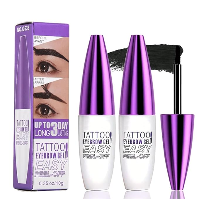2Pcs Black Peel Off Brow Tint Gel - Waterproof & Sweatproof Tattoo Effect, Transfer-Resistant Multi-Day Wear, All Skin Types Mother’s Day Gift Set-FemmiqueWomen