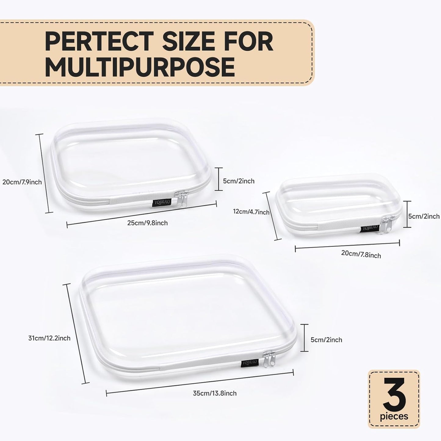 Hard Sided Clear Zipper Case for Storage- Professional-Grade Plastic Clear Zipper Pencil Case,Toy Storage Bins, Toiletry Pouch, Travel Organizer, Cosmetic Bag（White,3 Pack, LMS）-FemmiqueWomen