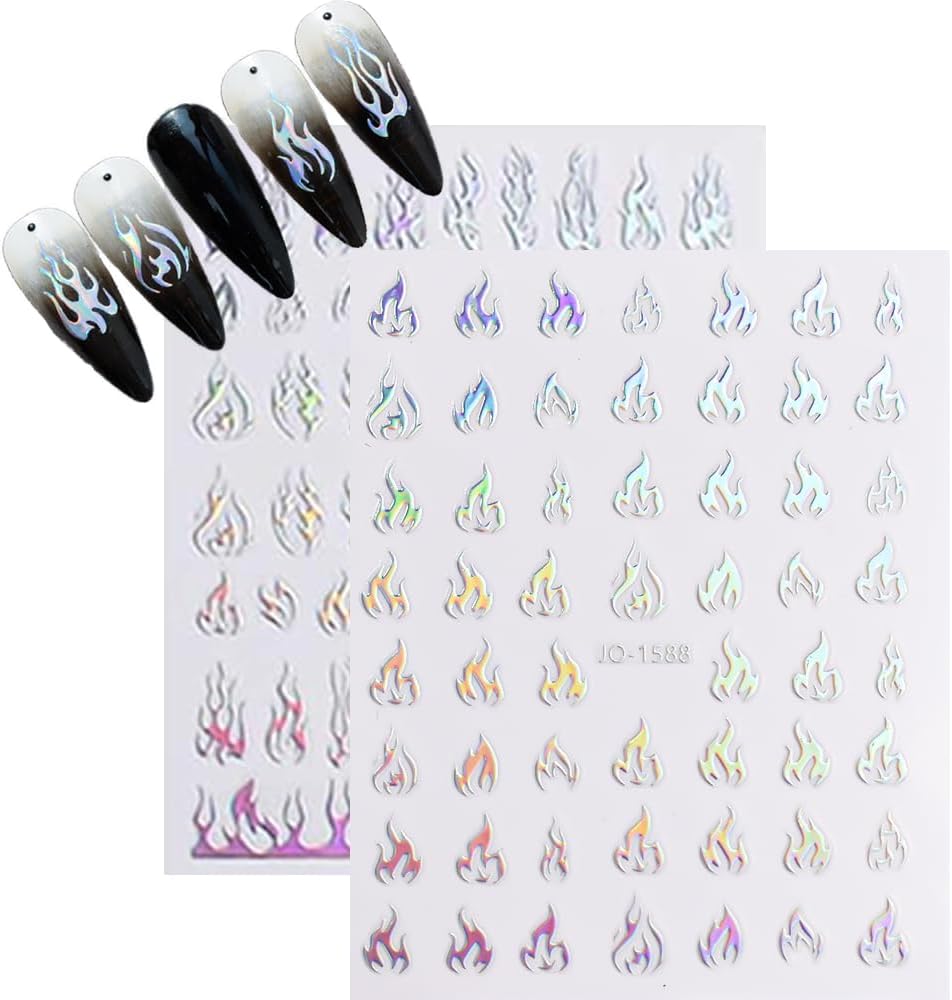 10 Sheets Aurora Nail Art Stickers 3D Pegatinas Uñas Holographic Laser Heart Star Moon Flame Nail Decals Self Adhesive Nail Stickers Nail Supplies DIY Nail Design Nail Art Decoration-FemmiqueWomen