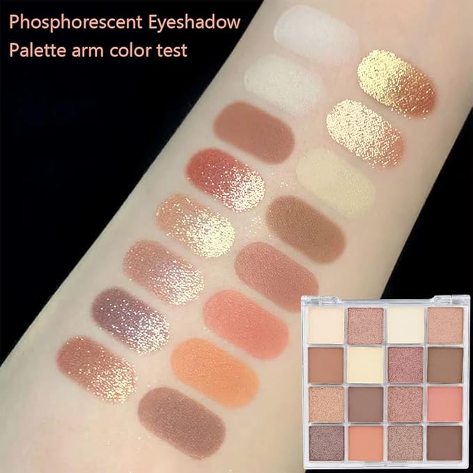16 Girds Colorful Matte Shimmer Eyeshadow Palette for Eye Makeup,High Pigmented Eye Shadow Primers Powder Palet de sombras de ojos-Glitter Nude#-FemmiqueWomen