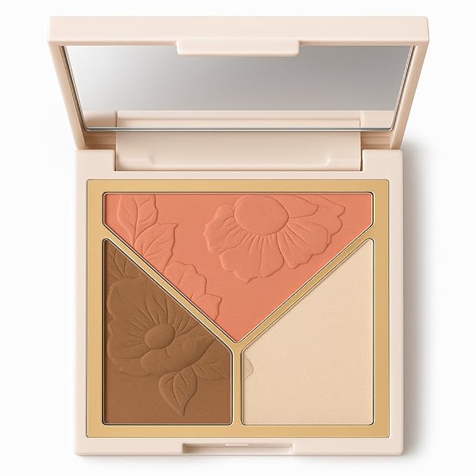 3-in-1 Highlighter Makeup Palette – Contour, Blush & Glow Kit with Matte & Shimmer Finish – Silky Pressed Powder for Face, Cheekbones, Eyes – Long-Lasting, Waterproof, Cool Toned, Travel-Friendly-FemmiqueWomen