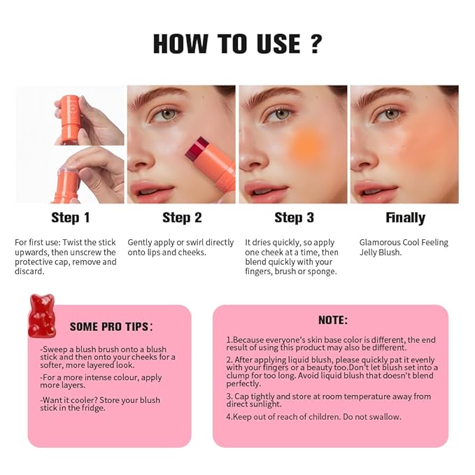 Jelly Cooling Blush Stick, Milk Water Tint, Clear Glossy Long Lasting Sheer Lip & Cheek Stain, Waterproof Light Non-Sticky Buildable Watercolor Finish-Vegan, Cruelty Free (#4 berry, 0.17oz)-FemmiqueWomen