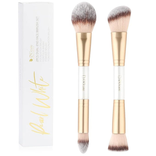 DUcare Makeup Brushes Duo End Foundation Contour Powder and Buffer Brush Bronzer Double Makeup Brush Set 2Pcs white-FemmiqueWomen
