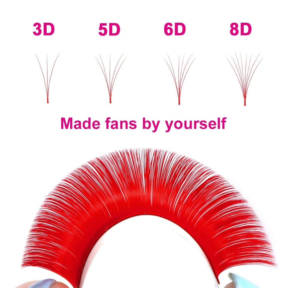 FADLASH Colored Easy Fan Eyelash Extension D Curl 0.07mm Easy Fan Volume Lashes Red Easy Fan Lash Extensions Self Fanning Lashes 15-20mm-FemmiqueWomen