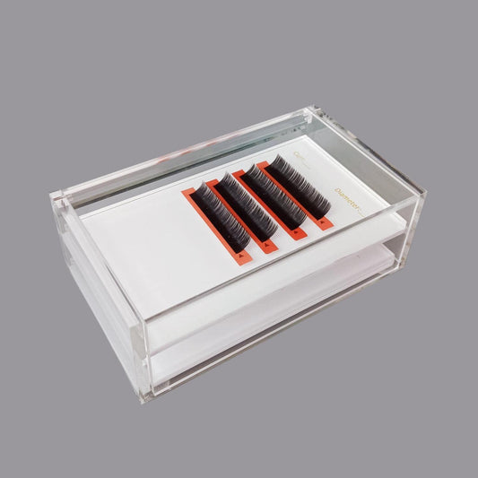 Two Layers Eyelash Grafting Pallet with Cover, Dust-proof Acrylic Lash Tile holder, Eyelash Extensions Storage Gasket Pads 2 Tiers for Beginners Beauty Artist Salon (White)-FemmiqueWomen