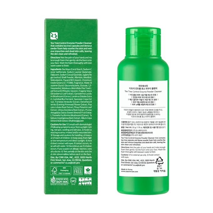 Papa Recipe Tea Tree Control Enzyme Powder Cleanser - Soft Exfoliating Facial Wash for Sensitive Skin (50g, 1.72oz) - Korean Skincare for Soothing, Balancing skin's moisture and oil level-FemmiqueWomen