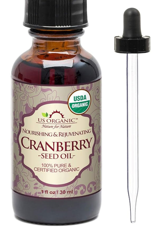 US Organic Cranberry Seed Oil, USDA Certified Organic,100% Pure & Natural, Cold Pressed Virgin, Unrefined in Amber Glass Bottle w/Glass Eyedropper for Easy Application (1 oz (30 ml))-FemmiqueWomen