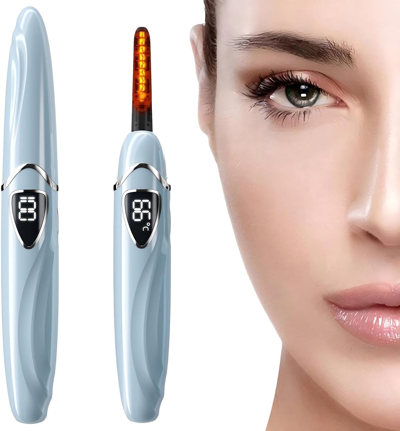 ZAPAL Heated Eyeash Curler, S600 Rechargeable Heated lash Curler, Intelligent Power Off Electric Eyelash Curler Heated Quickly 24 Hs Lasting Natural Makeup for Woman (Angel Blue/Silver, S600-148MM)-FemmiqueWomen