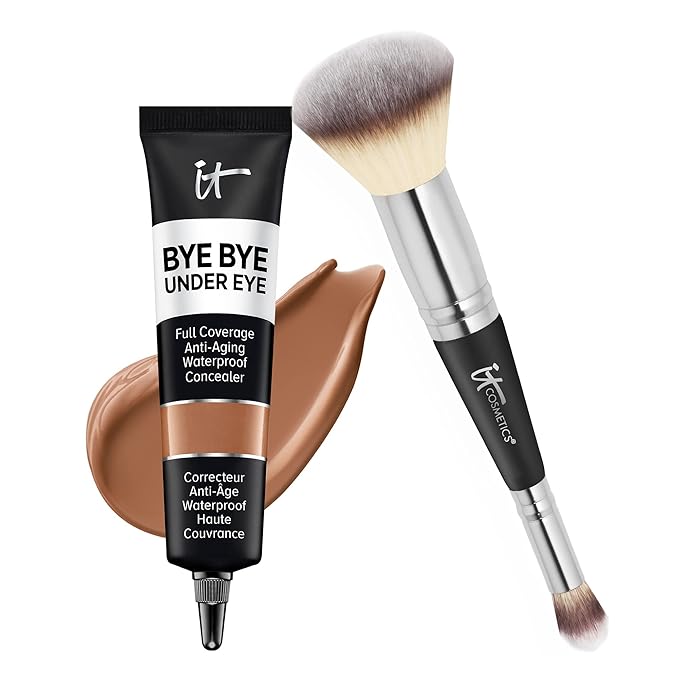 IT Cosmetics Makeup Set - Includes Supersize Bye Bye Under Eye Concealer (42.5 Deep) + Heavenly Luxe Complexion Perfection Concealer Brush (1 fl oz) - with Collagen, Hyaluronic Acid & Antioxidants-FemmiqueWomen
