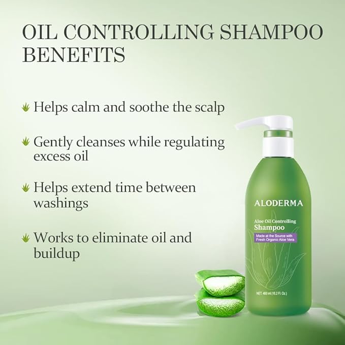 Aloderma Oil Controlling Shampoo Made with Freshly Harvest, Organic Aloe Vera for Oily Hair & Scalp - Infused with Tea Tree Oil and Willow Bark Extract to Gently Cleanse Build Up Without Drying - 16oz-FemmiqueWomen