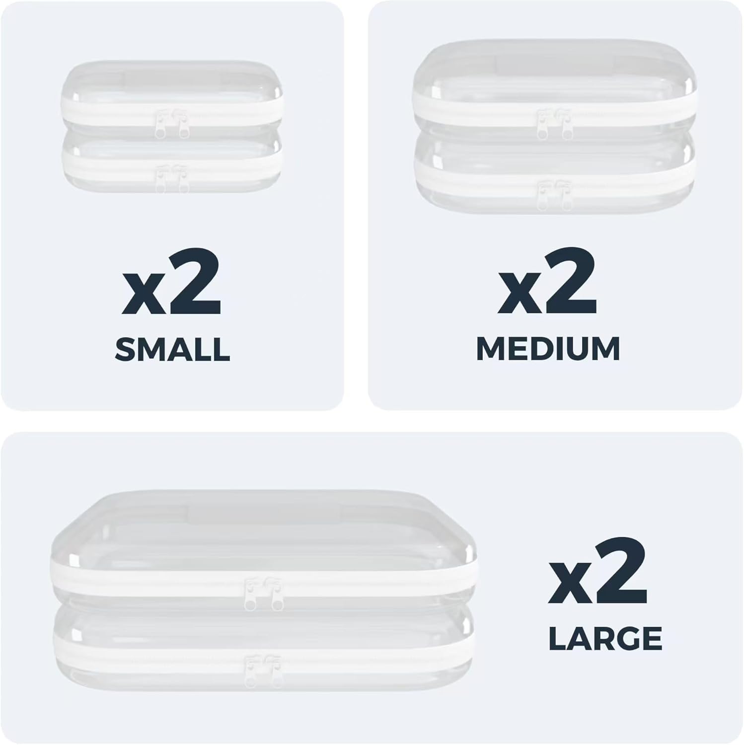 【6-Pack】 Clear Hard Shell Zipper Case Set | Durable Travel Pouches for Toiletries, Makeup Storage Organizer, Toy Storage Box | Transparent Cosmetic Bags with Zipper for Organization (white)-FemmiqueWomen