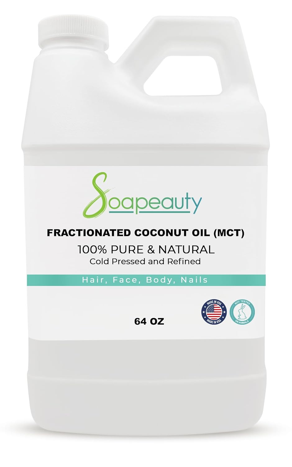 Soapeauty FRACTIONATED Coconut Oil Cold Pressed Refined | 100% Natural Available in Bulk | Carrier for Essential Oils, Face, Skin, Hair Moisturizer, Soap Making | 64 fl oz-FemmiqueWomen
