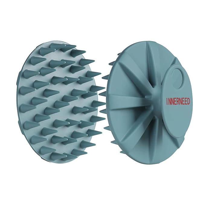INNERNEED Scalp Massager Shampoo Brush, Wet & Dry Manual Scalp Care Head Scrubber Hair Washing, Soft Silicone Bristles, for Hair Growth, Dandruff Removal (Dark Green)-FemmiqueWomen