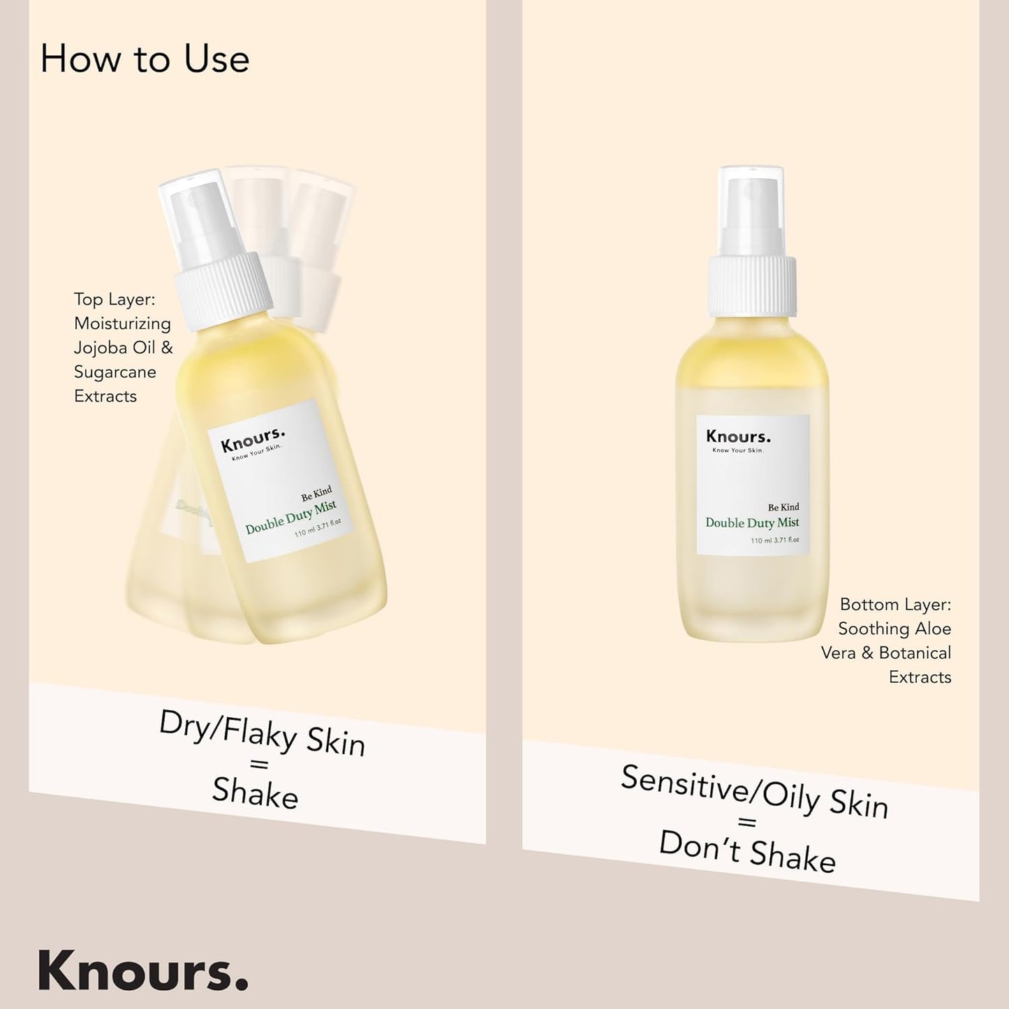 Knours Korean Cycle-Conscious 3 M's Hydrating Jojoba Oil + Aloe Vera H2O | Knours Be Kind Face Mist Spray | Vegan Squalane | Dry, Sensitive Skin | for Redness | EWG Verified |110ml/3.72oz-FemmiqueWomen