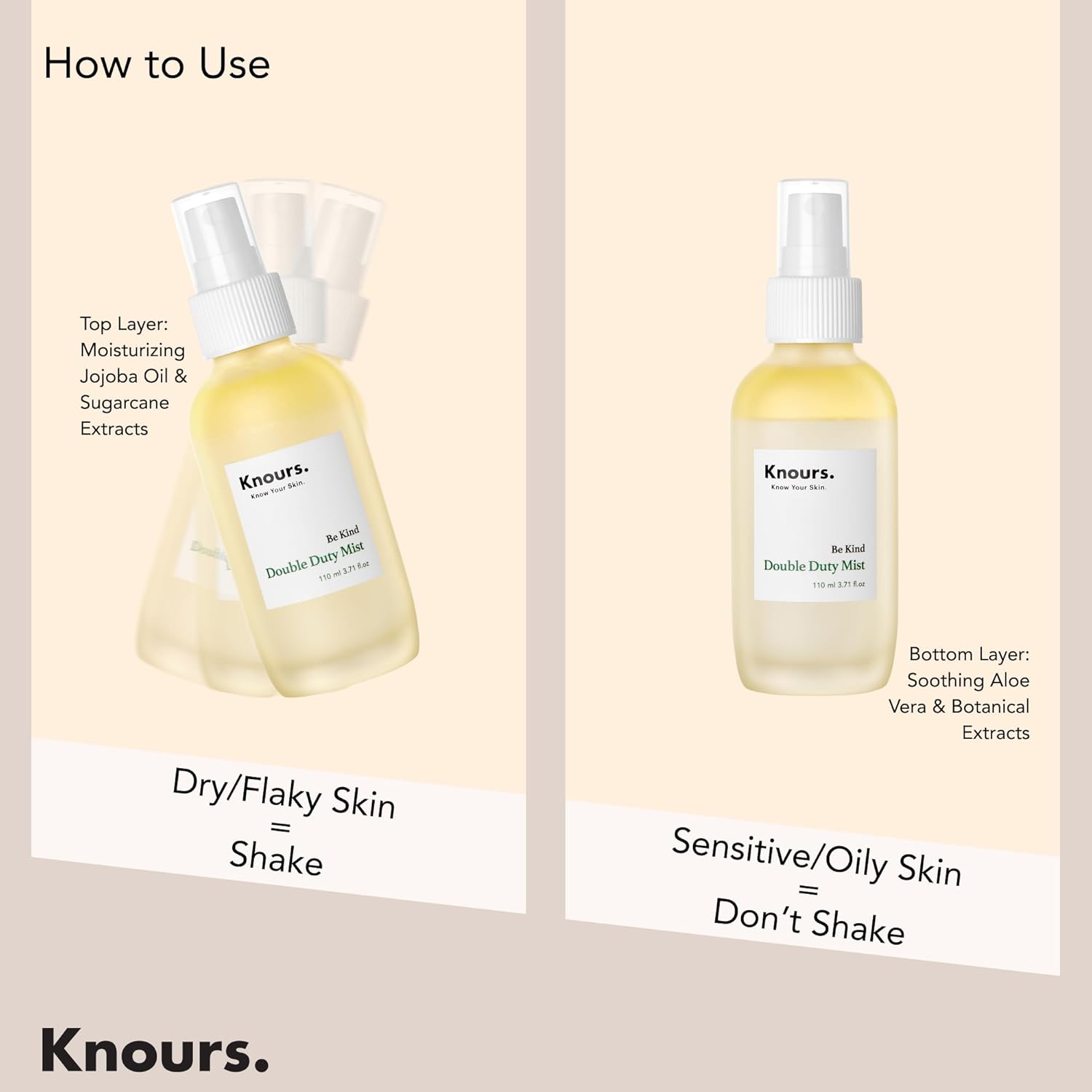 Knours Korean Cycle-Conscious 3 M's Hydrating Jojoba Oil + Aloe Vera H2O | Knours Be Kind Face Mist Spray | Vegan Squalane | Dry, Sensitive Skin | for Redness | EWG Verified |110ml/3.72oz-FemmiqueWomen