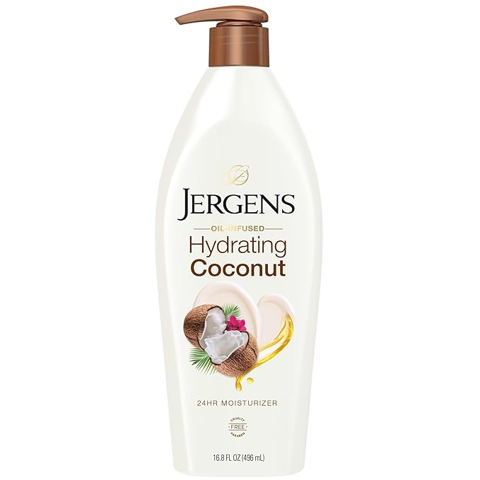 Jergens Hydrating Coconut Body Lotion, Hand and Body Moisturizer, Infused with Coconut Oil, Hydrates Dry Skin Instantly, Dermatologist Tested, 16.8 oz-FemmiqueWomen