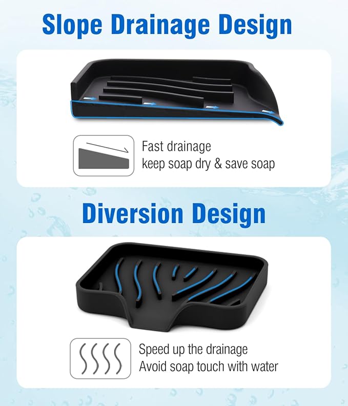 3-Pack Silicone Soap Dish, Bar Soap Holder, Soap Dishes for Bar Soap, Easy to Clean, Self Draining Soap Tray for Shower, Bathroom, Kitchen, Bathtub, Keep Soap Dry, Save Soap (Black)-FemmiqueWomen