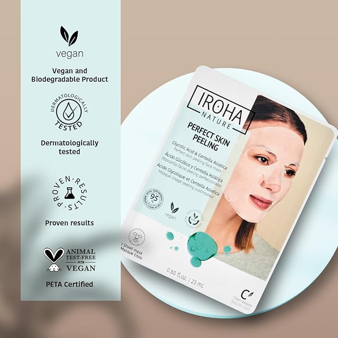 IROHA NATURE Glycolic Acid Peeling Face Mask (Pack of 5) | Skin Perfecting for a Radiant & Smooth Look | Instant Regeneration in Just 15 Minutes | Clean Beauty | 100% Vegan-FemmiqueWomen