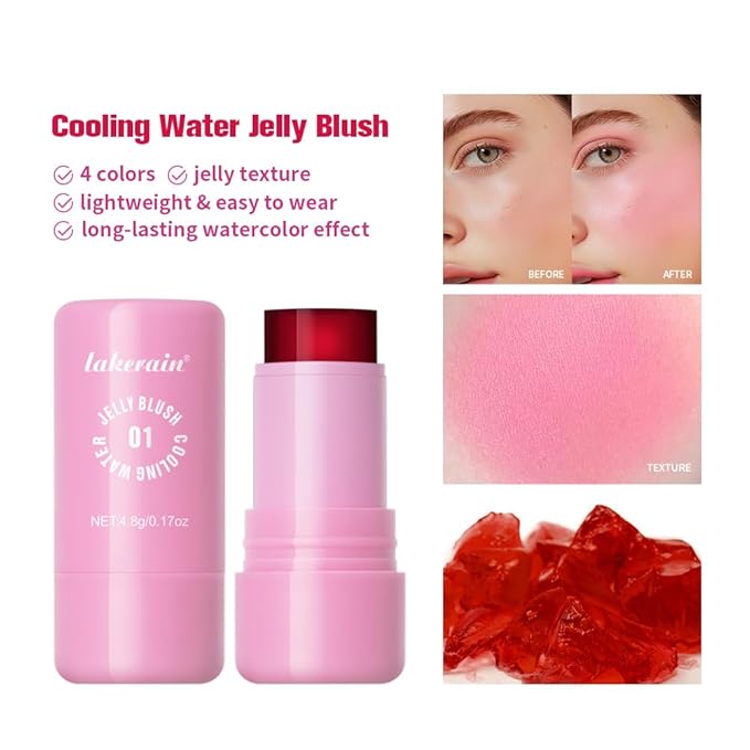 Jelly Cooling Blush Stick, Milk Water Tint, Clear Glossy Long Lasting Sheer Lip & Cheek Stain, Waterproof Light Non-Sticky Buildable Watercolor Finish-Vegan, Cruelty Free (#4 berry, 0.17oz)-FemmiqueWomen