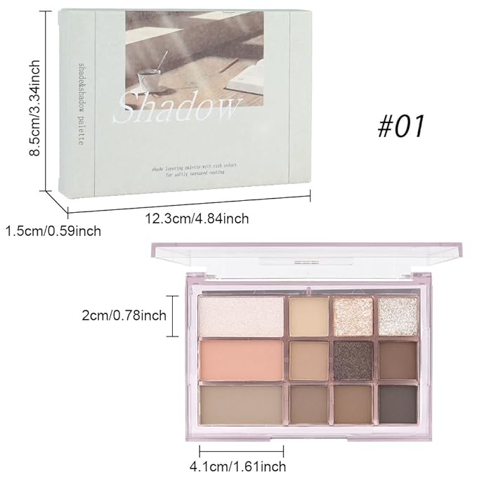 12 Girds Colorful Matte Shimmer Eyeshadow Palette for Eye Makeup,High Pigmented Eye Shadow Primers Powder Palet de sombras de ojos 12-A-FemmiqueWomen