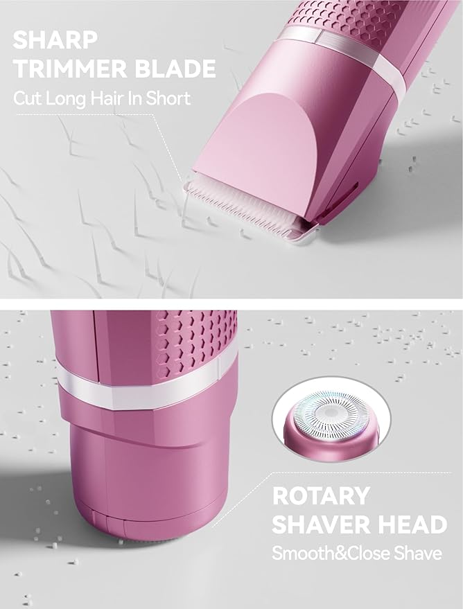 3-in-1 Electric Razor for Women - Waterproof Bikini Trimmer,Rechargeable Electric Shaver for Lady,Pubic Hair Trimmer Women,Personal Trimmer Groomer for Body Hair (Rose Red, RR-1)-FemmiqueWomen