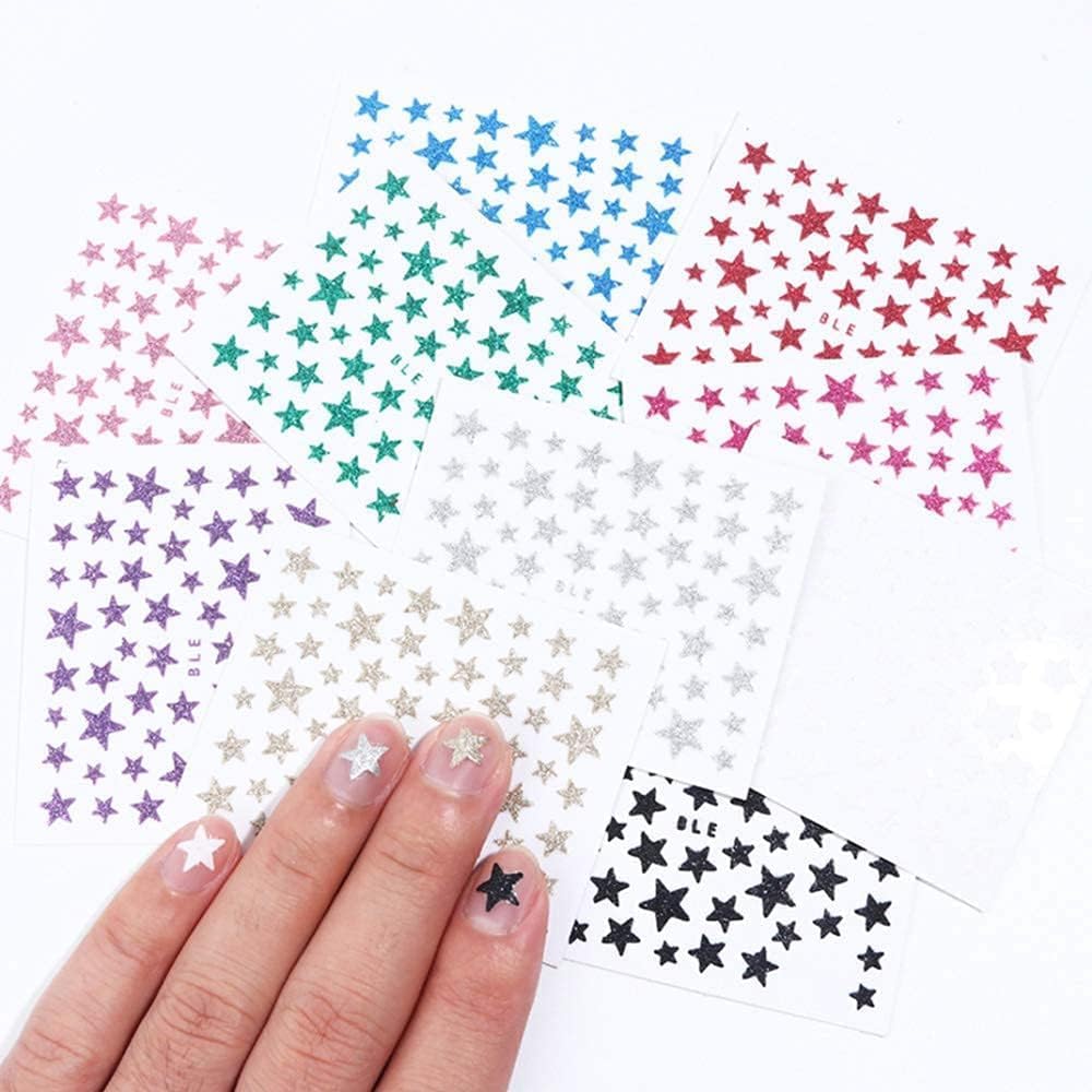 10 Sheets Star Nail Art Stickers Decals 3D Self-Adhesive Nail Art Stickers Star Designs Nails ArtDecorations Stars Decals Manicure Accessories-FemmiqueWomen