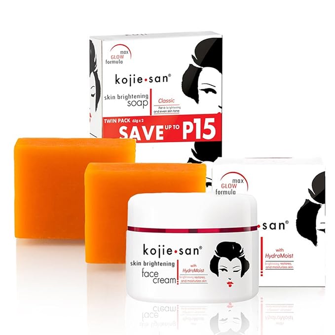 Kojie San Skin and Body Soap 2 Piece Set – Original Kojic Acid, Dark Spot Remover Soap Bar with Coconut & Tea Tree Oil – 65g x 2 Bars & 30g Face Cream-FemmiqueWomen
