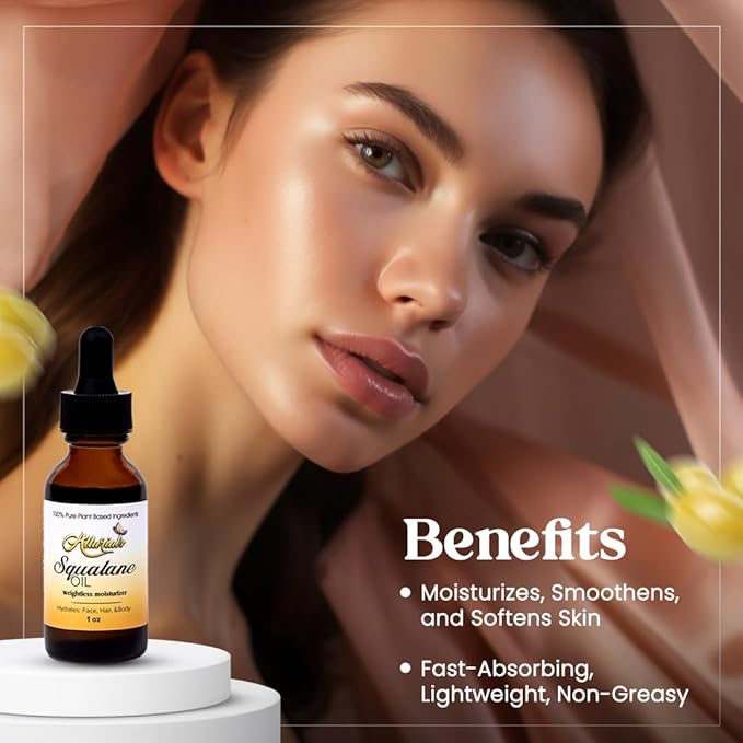 100% Organic & All Natural Plant-Based Squalane Oil for Face, Hair, & Body, Cold Pressed and Unrefined Premium Grade Multipurpose Facial Oil for Moisturize, Smooth, and Soften Skin - 1 Oz-FemmiqueWomen