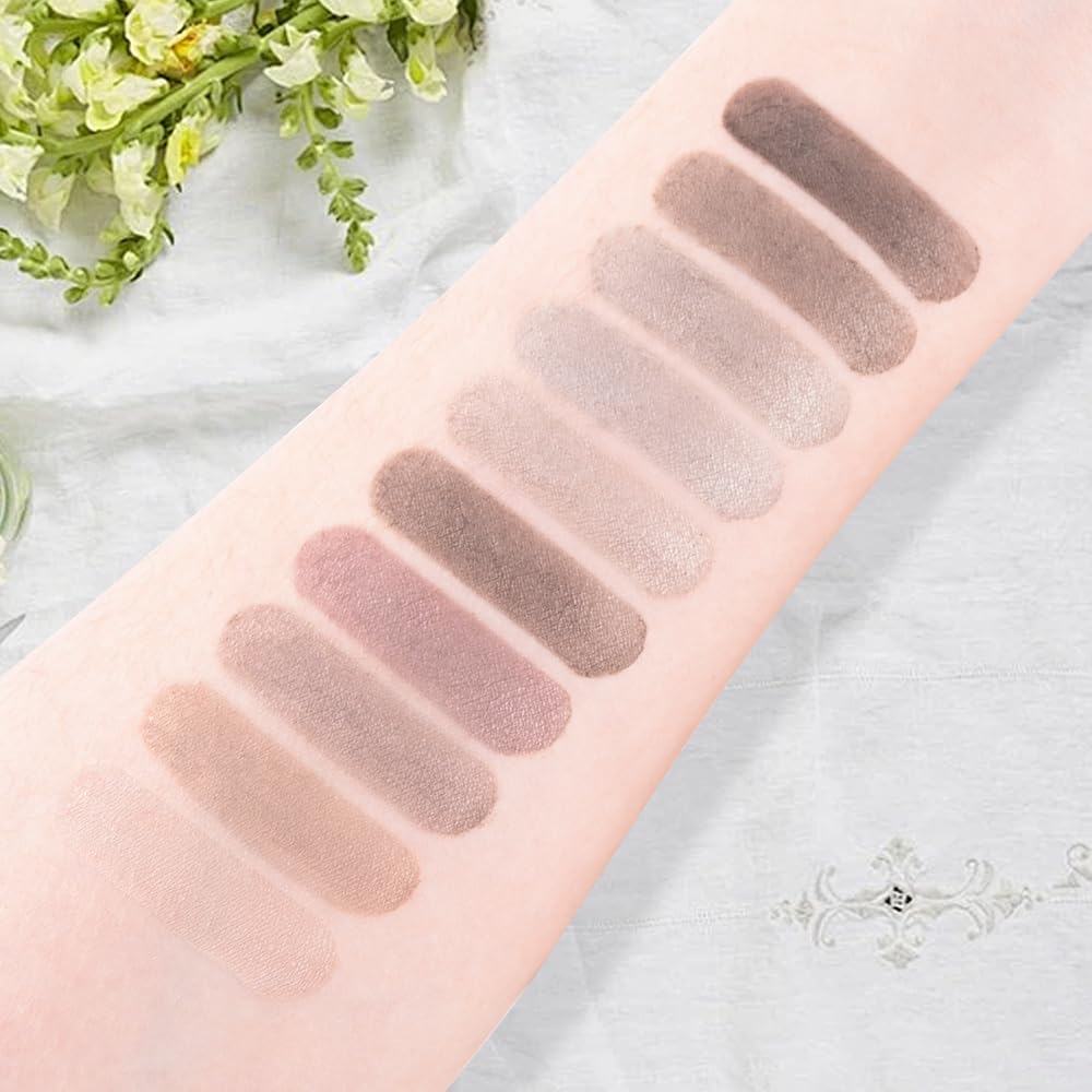 10 Color Matte Eyeshadow Palette | 10 Soft-Focus Matte Shades in Grey-Brown & Neutral Taupe | Silky Powder Blends Like Cream | Natural-Looking Nude Makeup for Mature Skin | Day to Night Wear-FemmiqueWomen