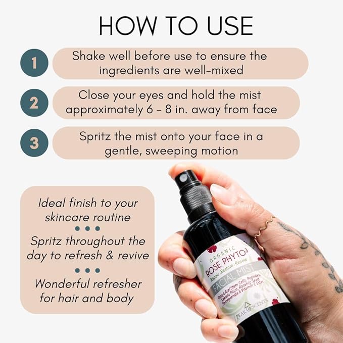 Organic & Vegan Rose Phyto³ Water Facial Spray - Moisturizing Face Mist & Setting Spray, Soothing, Hydrating Mist Rose Water For Face - Great for Facial Massaging (4 oz)-FemmiqueWomen