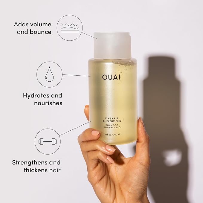 OUAI Fine Shampoo - Volumizing Shampoo with Strengthening Keratin, Biotin & Chia Seed Oil for Fine Hair - Delivers Clean, Weightless Body - Paraben, Phthalate & Sulfate Free Hair Care (10 Fl Oz)-FemmiqueWomen