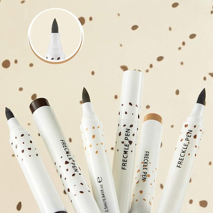 2 Pcs Freckle Pen Set, Natural Lifelike Fake Freckles Makeup Pen Magic Brown Color Freckles Makeup Tool Long-Lasting Waterproof Dot Spot Pen for Effortless Sunkissed Makeup (Dark Brown)-FemmiqueWomen