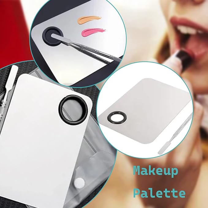 2 in 1 Makeup Mixing Palette Set with Spatula - Stainless Steel Foundation Accessories and Mixing Tools for Cosmetic, Nail Art, Lipstick-FemmiqueWomen
