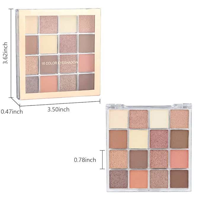 16 Girds Colorful Matte Shimmer Eyeshadow Palette for Eye Makeup,High Pigmented Eye Shadow Primers Powder Palet de sombras de ojos-Glitter Nude#-FemmiqueWomen