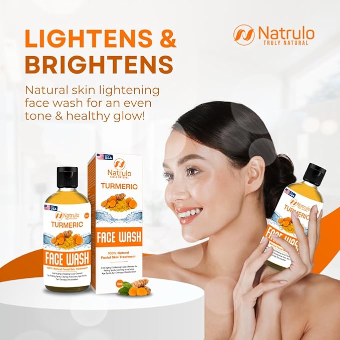 Natrulo Turmeric Face Wash, 4oz Clear Skin Liquid Soap – 100% Natural Anti Aging Exfoliating Turmeric Facial Cleanser for Fading Spots, Clearing Acne Scars, Age Spots, Sun Damage, Discoloration-FemmiqueWomen